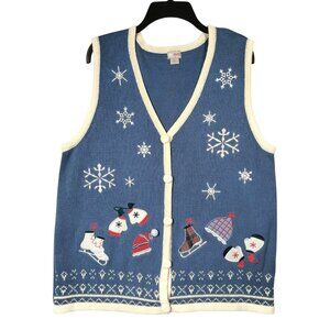 Holiday Editions Winter Snow Embellished Knit Vest Sweater Women's Large